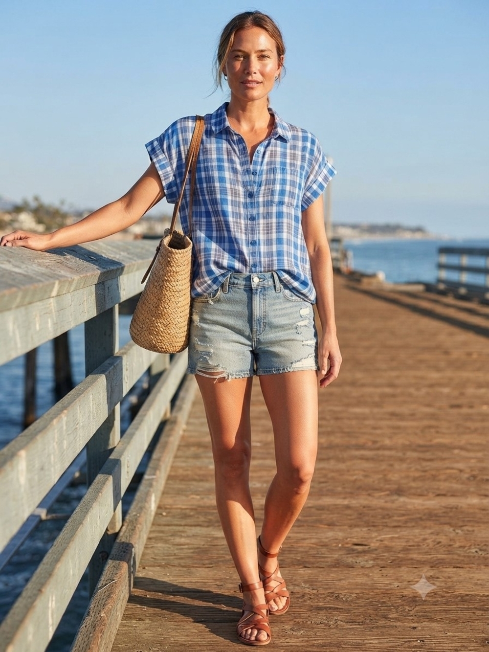 Riders by Lee Blue White Plaid Button-Down Short-Sleeve Shirt